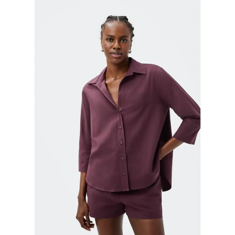 Camisa Feminina Manga 7/8 Com Linho - Roxo XG
