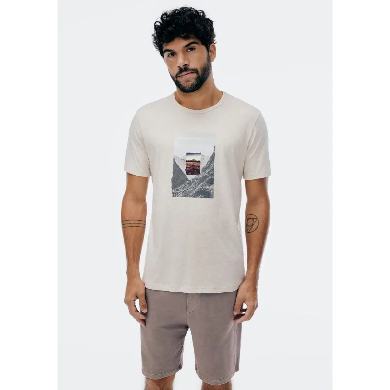 Camiseta Masculina Manga Curta Com Estampa Em Linho - Bege XG