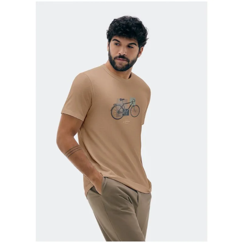 Camiseta Masculina Manga Curta Com Estampa - Bege G