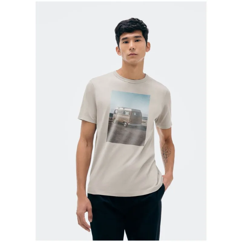 Camiseta Masculina Manga Curta Com Estampa - Bege XG
