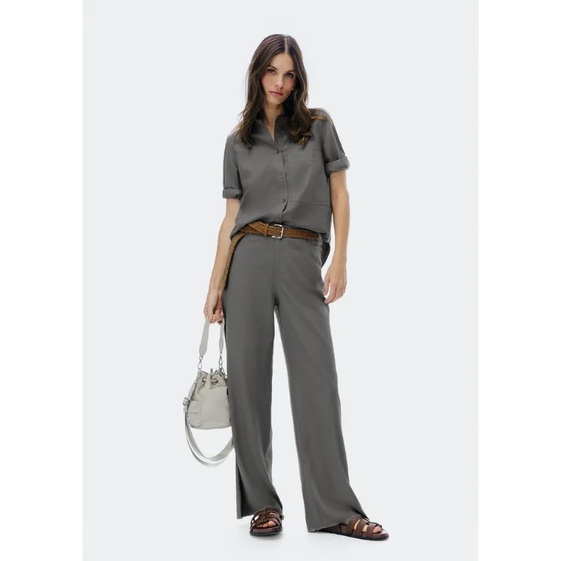 Calça Feminina Alfaiataria Em Linho - Cinza 046