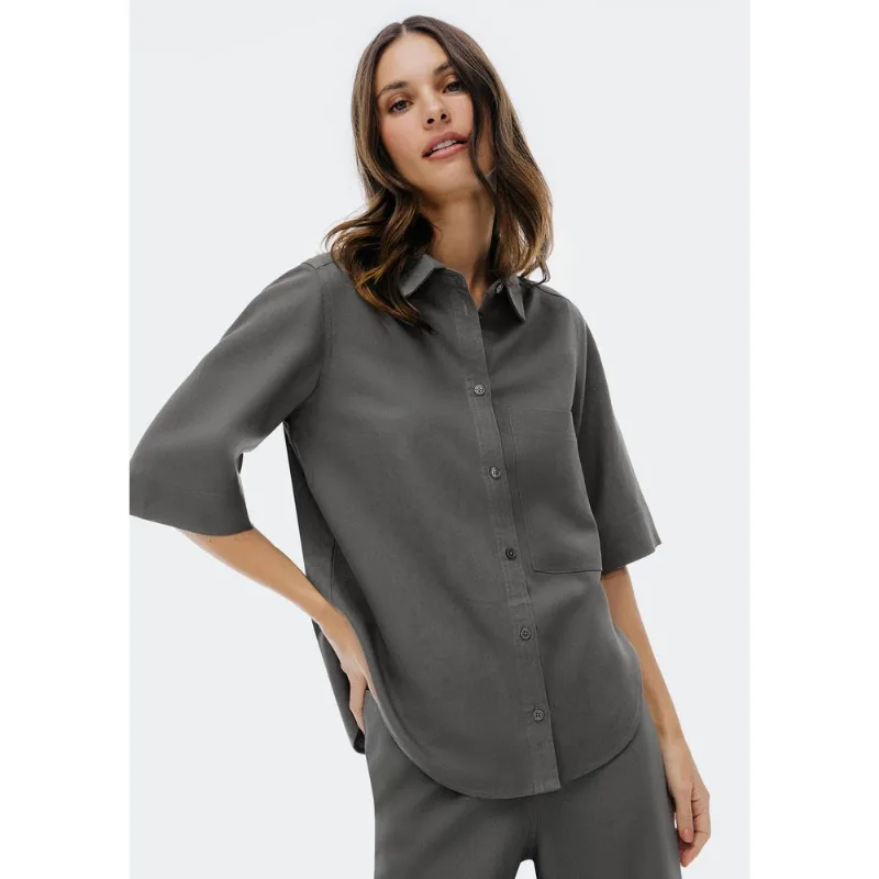 Camisa Feminina Ampla Manga 3/4 - Cinza P