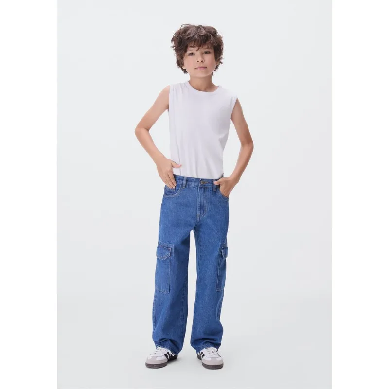 Calça Jeans Cargo Infantil Menino - Azul 010