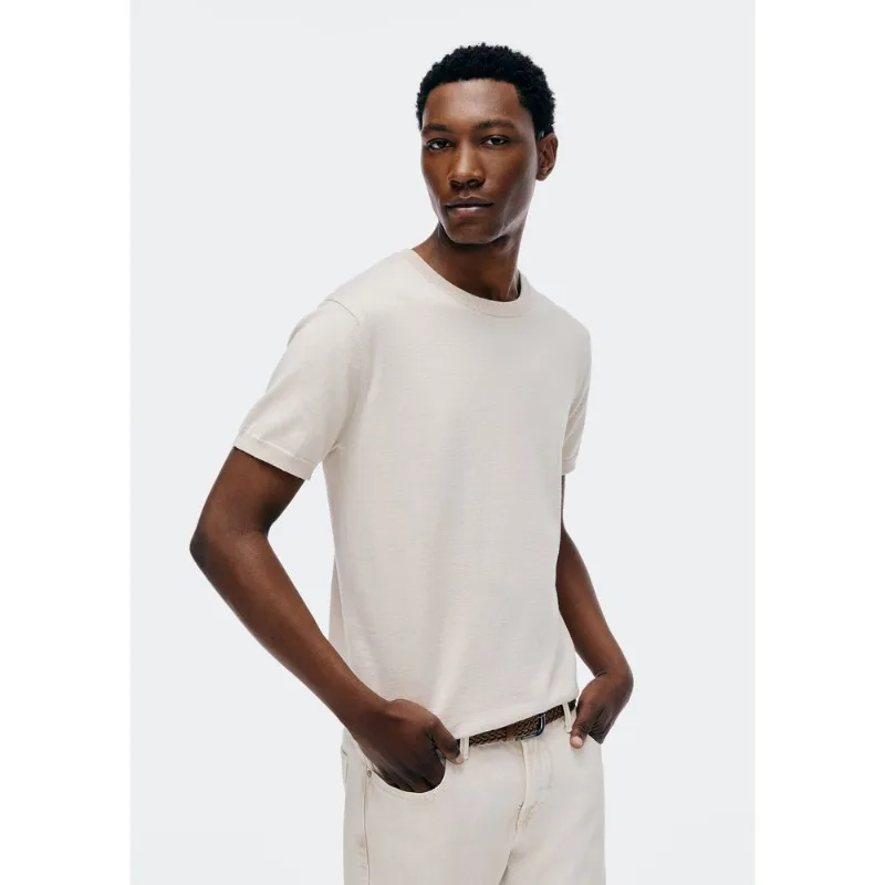 Camiseta Masculina Manga Curta Em Tricô - Bege XG