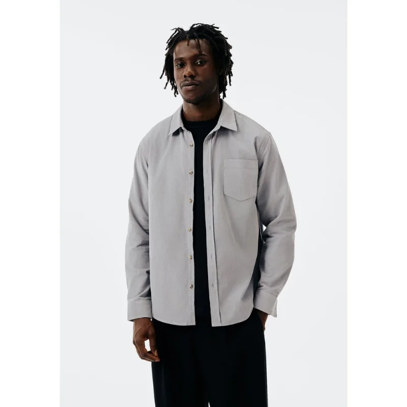 Camisa Masculina Regular em Veludo Cotelê Leve - Cinza G
