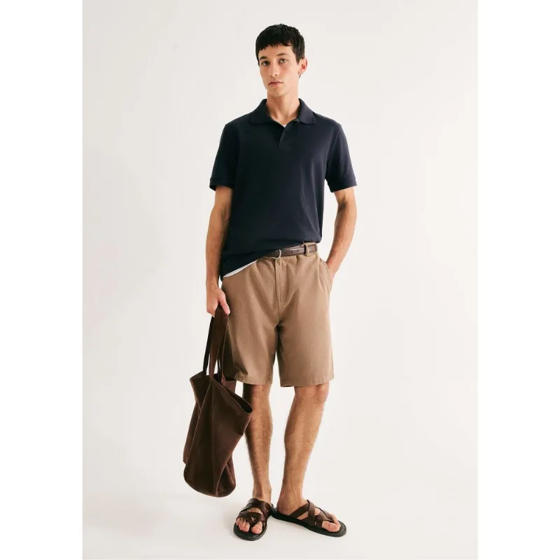Bermuda Masculina Reta Texturizada Com Linho - Marrom 040