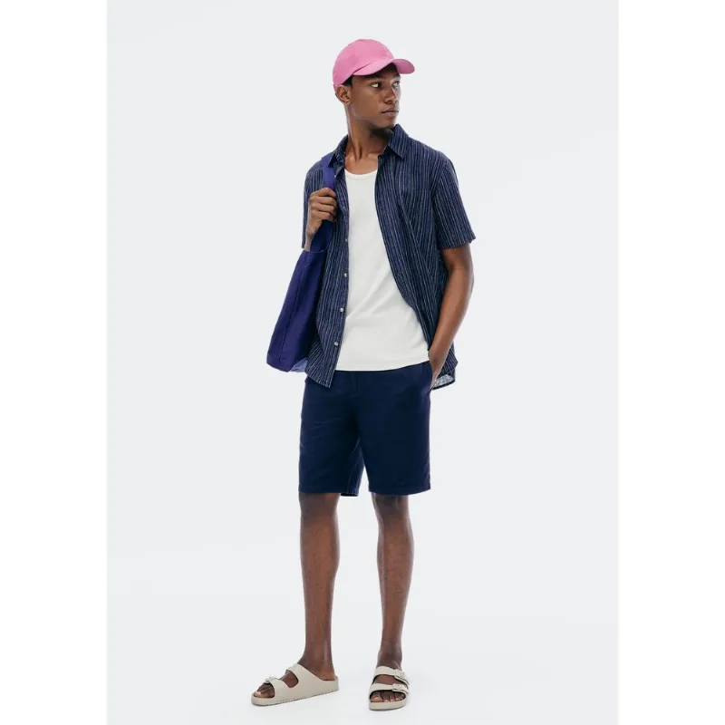 Bermuda Masculina Reta Texturizada Com Linho - Azul 046