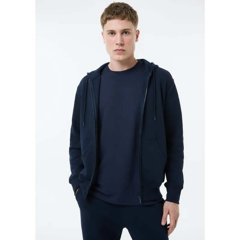 Jaqueta Básica Masculina Regular Em Moletom Peluciado - Azul XG
