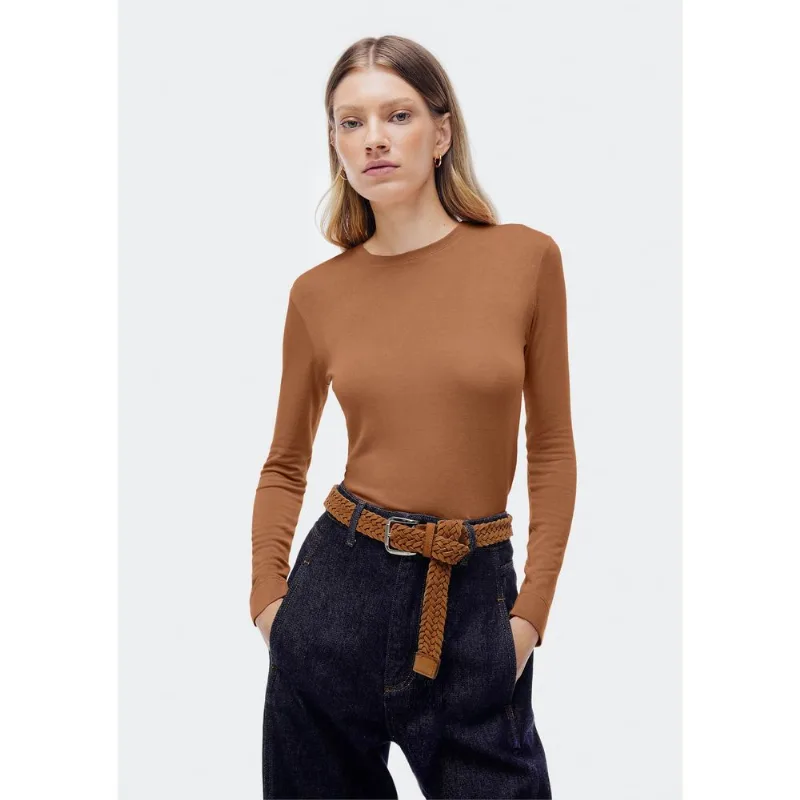 Blusa Feminina Manga Longa Slim - Marrom G