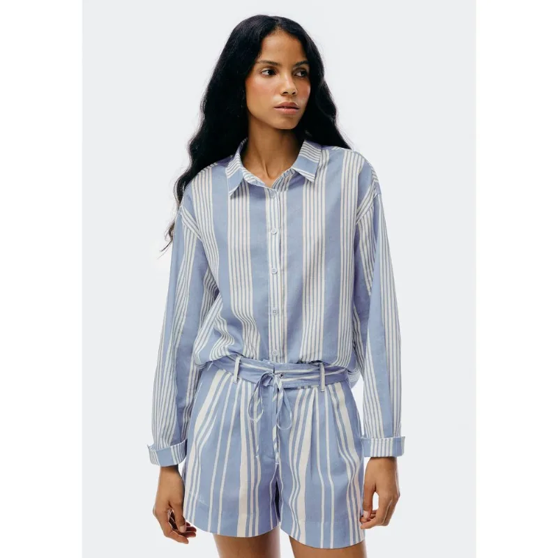 Camisa Feminina Manga Longa Fio Tinto - Azul XG