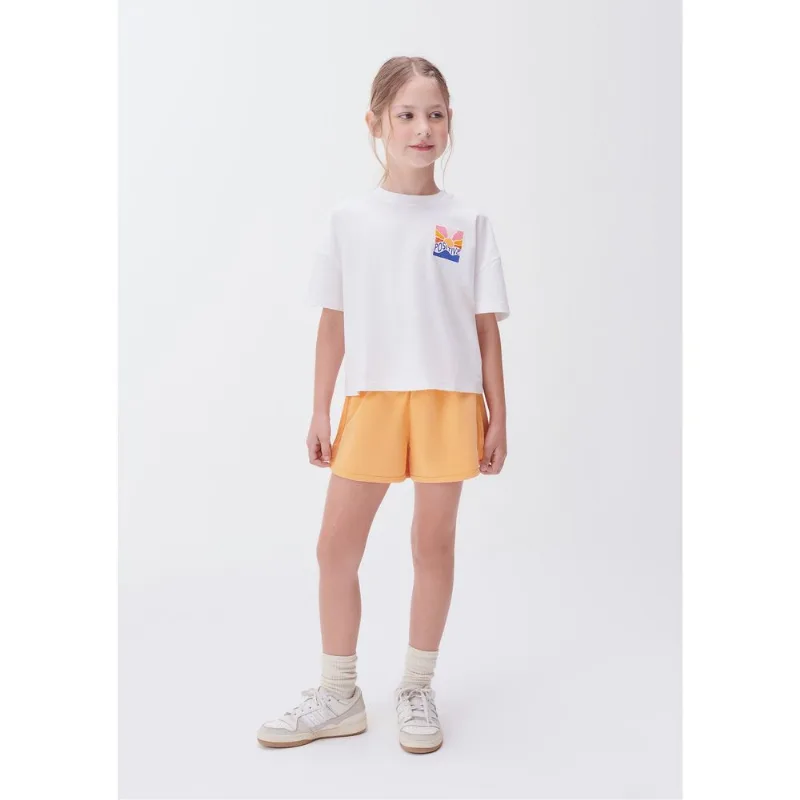 Conjunto Curto Em Moletom Infantil Menina Com Estampa - Laranja 006