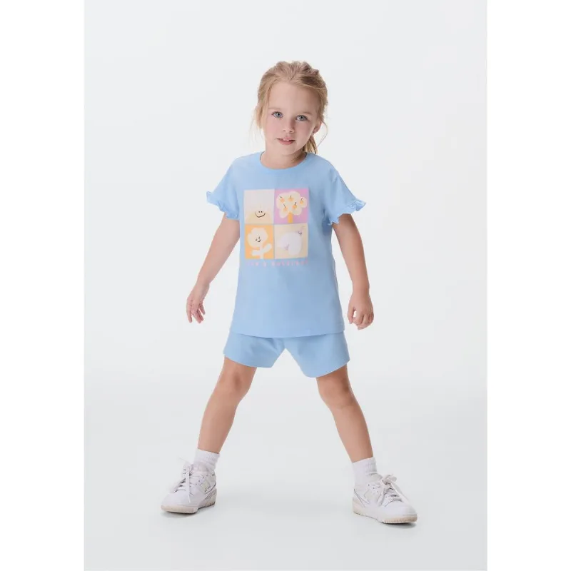 Conjunto Curto Infantil Menina Toddler Estampado - Azul 004