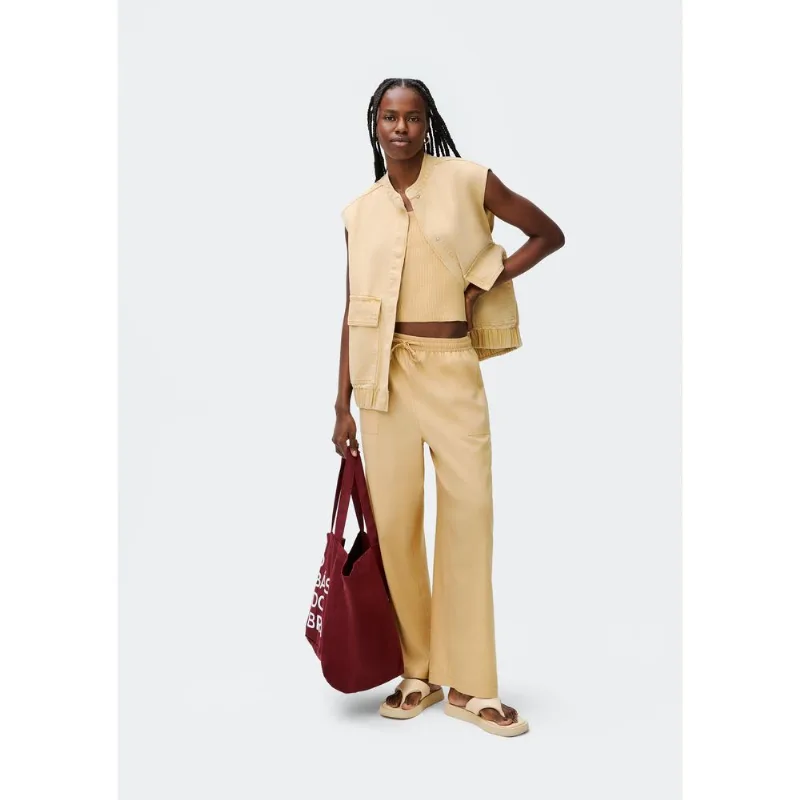 Calça Feminina Reta Cintura Alta Com Linho - Amarelo G