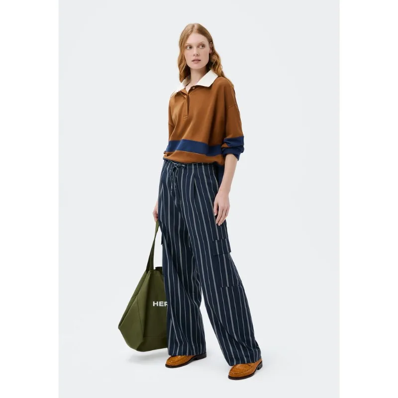 Calça Feminina Cargo Fio Tinto Com Linho - Azul 040