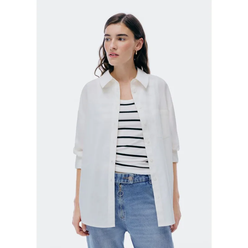 Camisa Feminina Manga Longa Com Bolso - Off white G