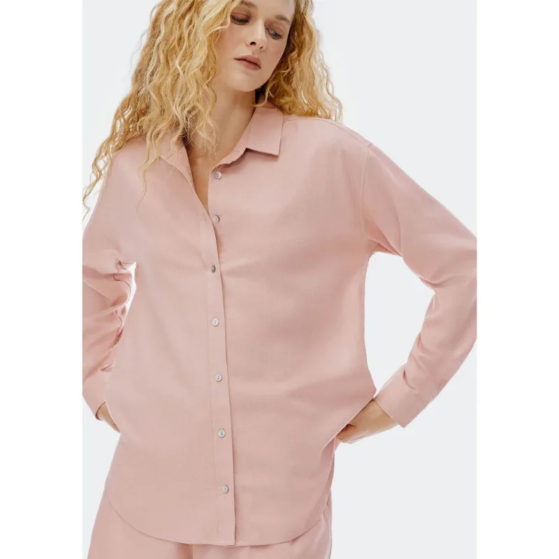 Camisa Feminina Manga Longa Oversized Em Linho - Rosa M
