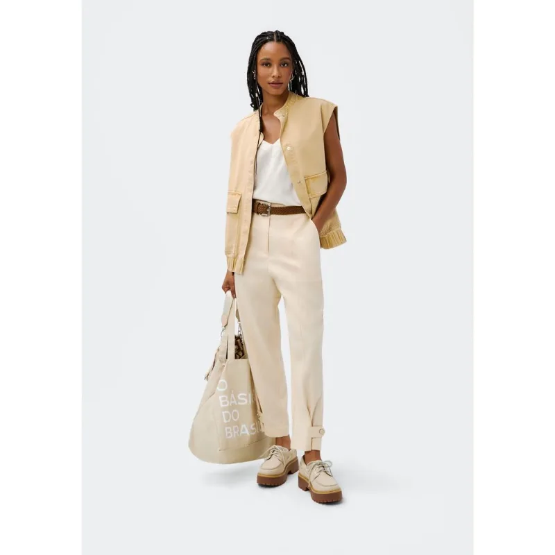 Calça Feminina Em Alfaiataria Com Linho - Creme 040
