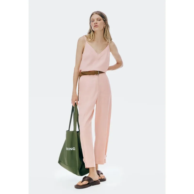 Calça Feminina Em Alfaiataria Com Linho - Rosa 040