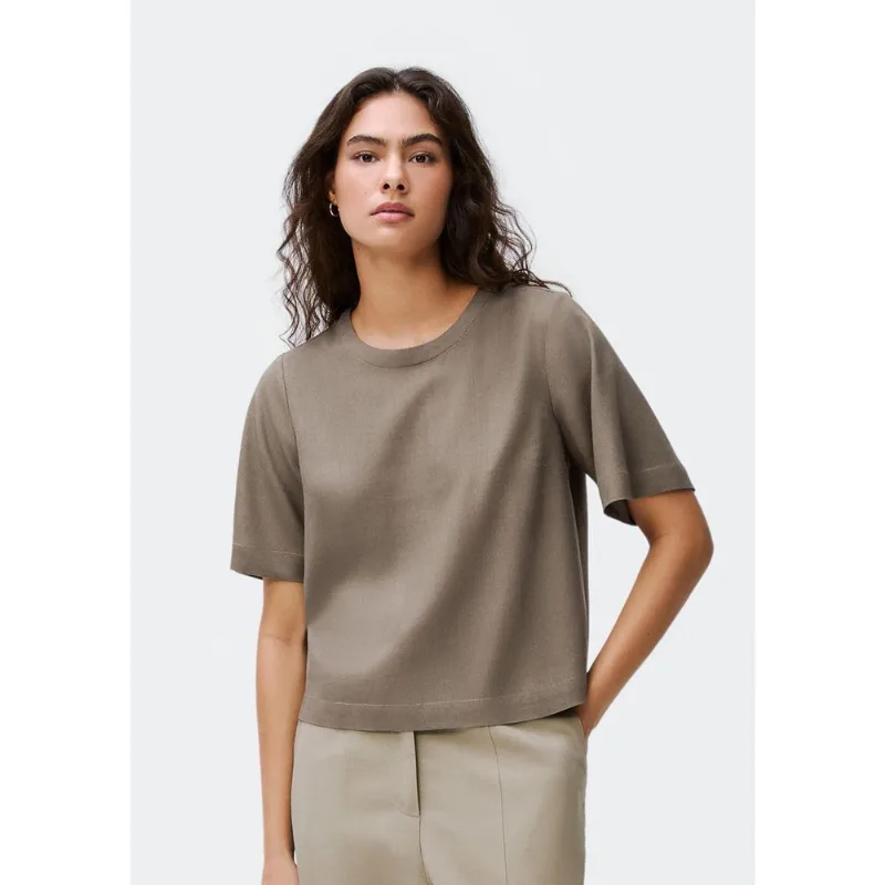 Blusa Feminina Manga Média Com Linho - Cinza G