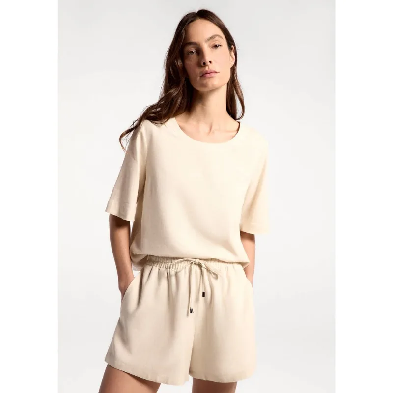 Blusa Feminina Manga Média Com Linho - Off white M
