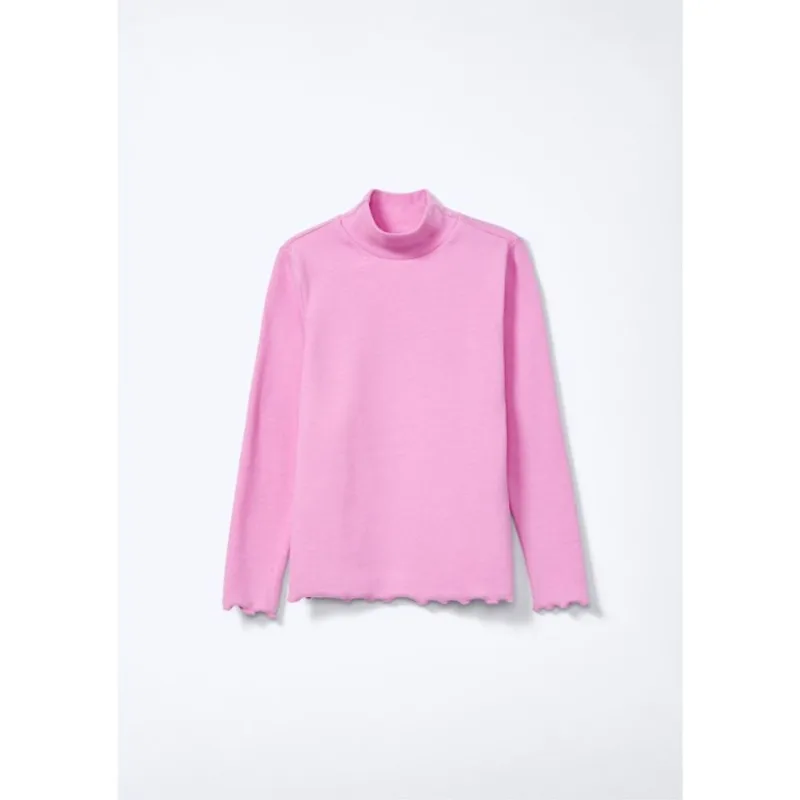 Blusa Básica Infantil Menina Manga Longa Com Gola Alta - Rosa 012