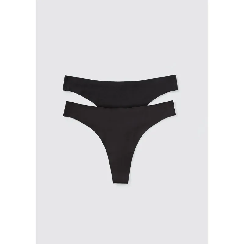 Kit 2 Calcinhas Tanga Fio Em Algodão Corte À Laser - Preto G