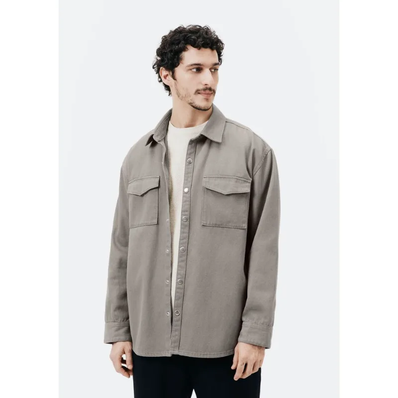 Camisa Masculina Regular em Sarja - Cinza XG