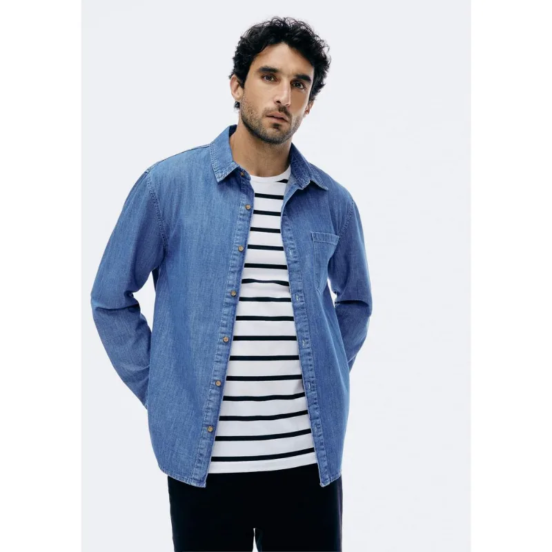 Camisa Jeans Masculina Manga Longa - Azul XG
