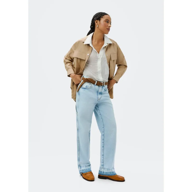 Calça Jeans Feminina Reta Carpinteiro Cintura Média - Azul 038