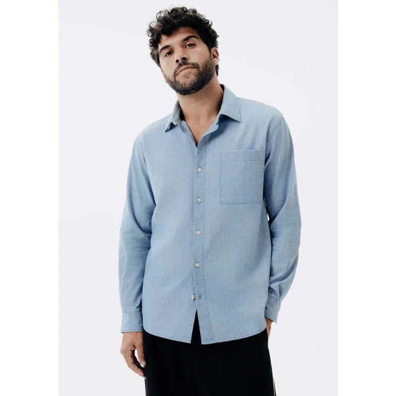 Camisa Masculina Regular em Jeans - Azul XG