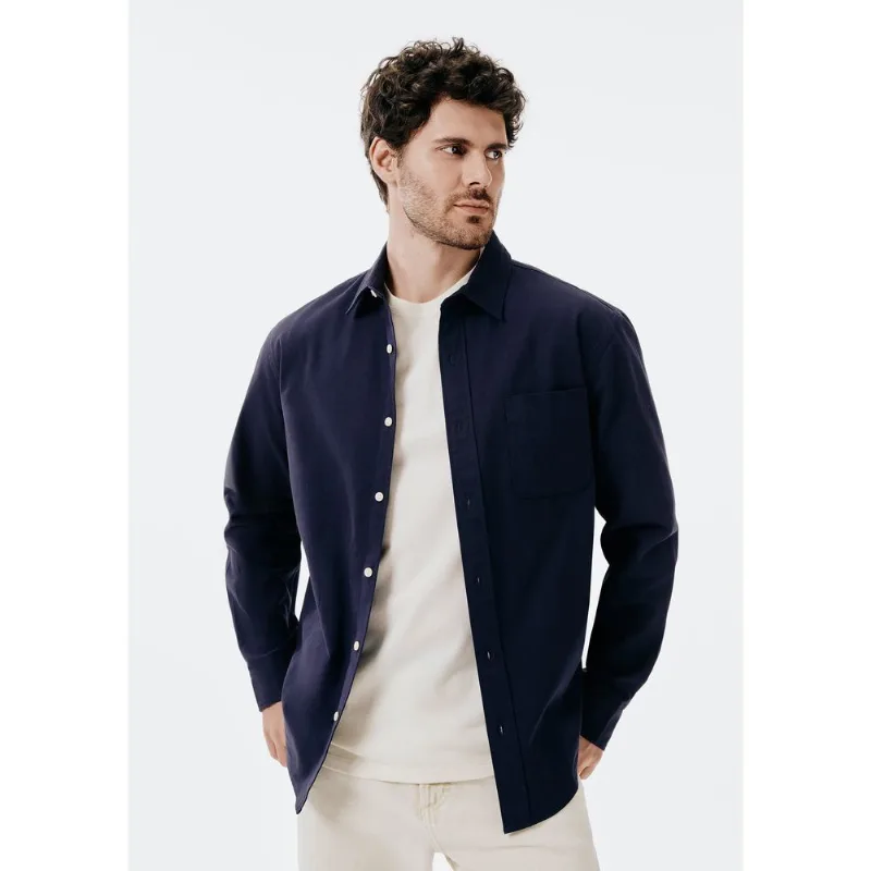 Camisa Masculina Regular em Sarja - Azul P