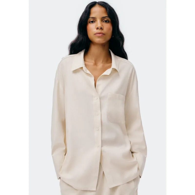 Camisa Feminina Manga Longa Com Linho - Creme P
