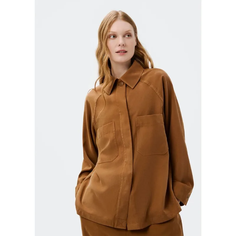 Camisa Feminina Manga Longa Oversized - Marrom M