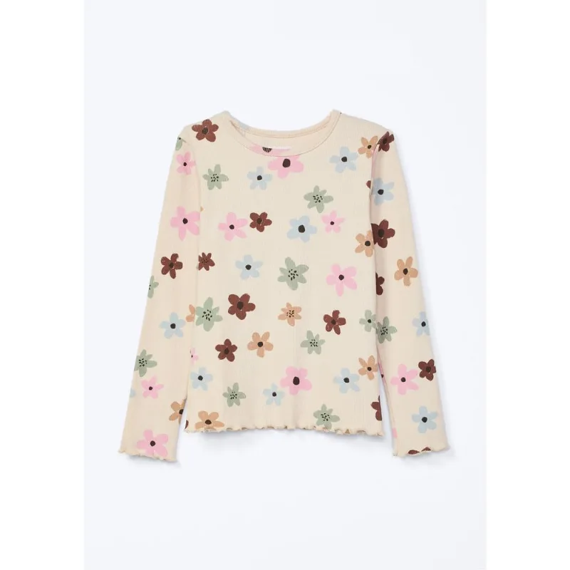 Blusa Infantil Menina Manga Longa Em Ribana - Bege 008