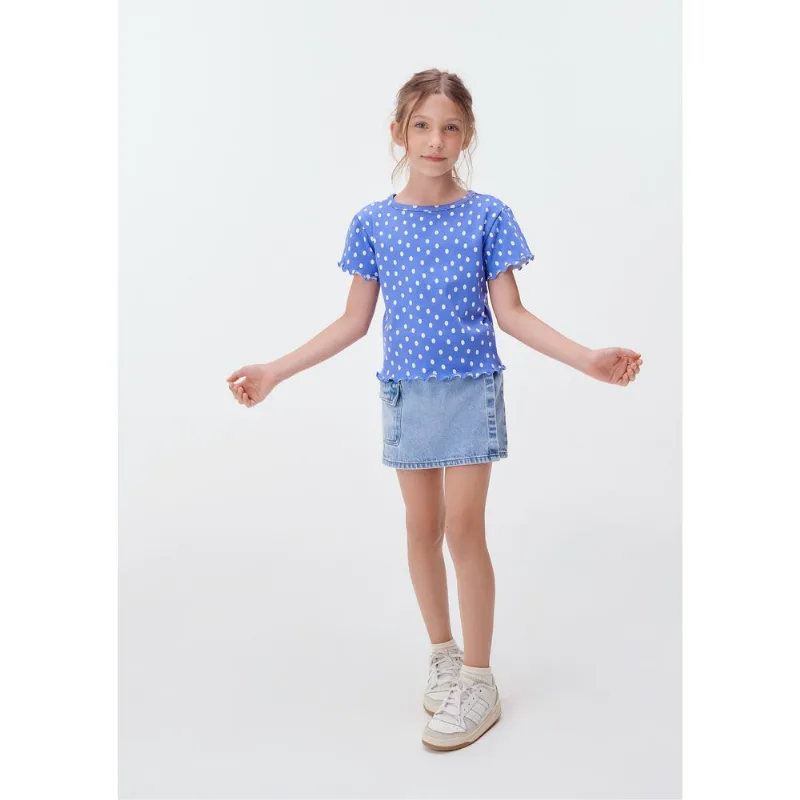Blusa Infantil Menina Manga Curta Em Ribana Estampada - Azul 012