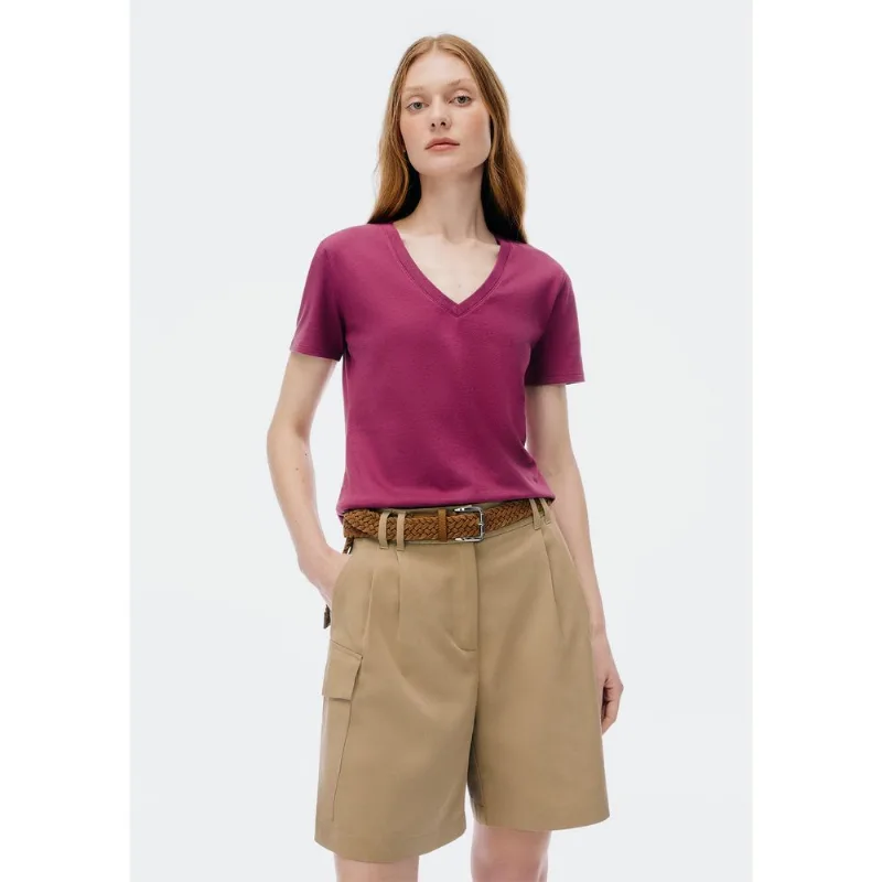 Blusa Básica Feminina Manga Curta Decote V - Roxo XXG