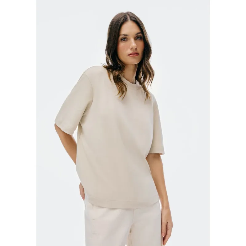 Camiseta Básica Feminina Manga Curta Mid - Bege XG