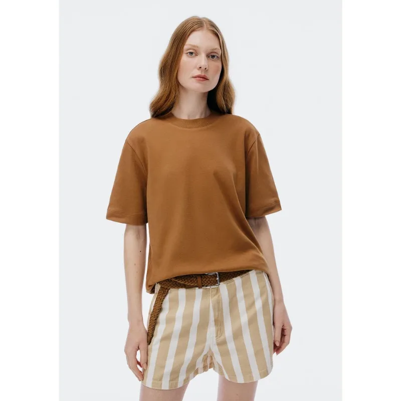 Camiseta Básica Feminina Manga Curta Mid - Marrom XG