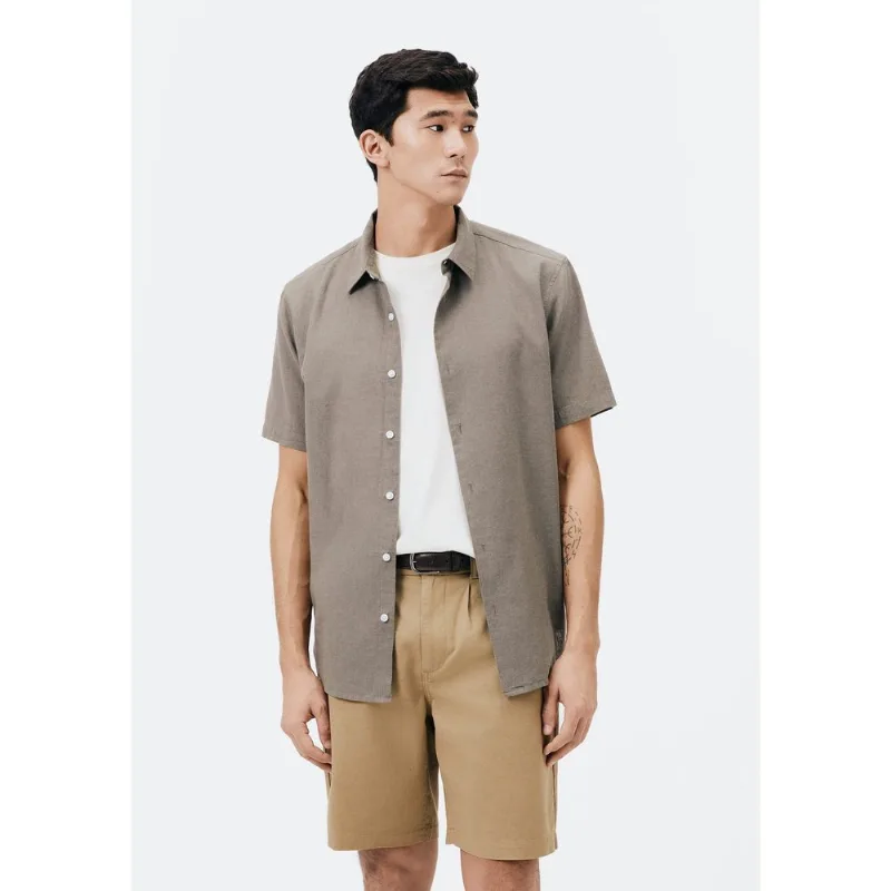 Camisa Masculina Manga Curta Slim Com Linho - Cinza G