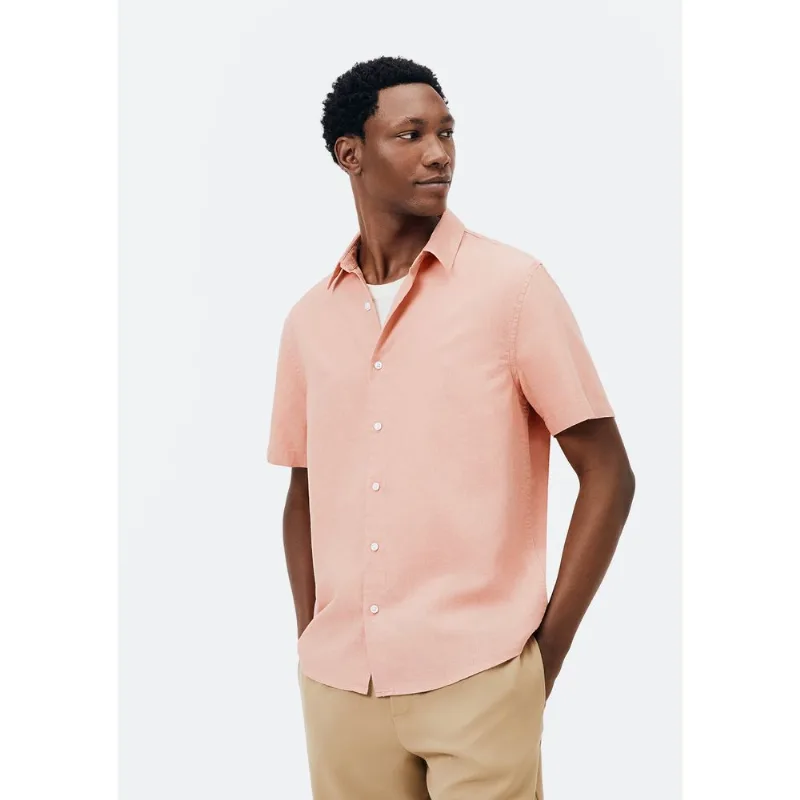 Camisa Masculina Manga Curta Slim Com Linho - Rosa XXG