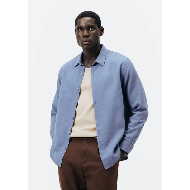 Camisa Masculina Manga Longa Slim Com Linho - Azul XG