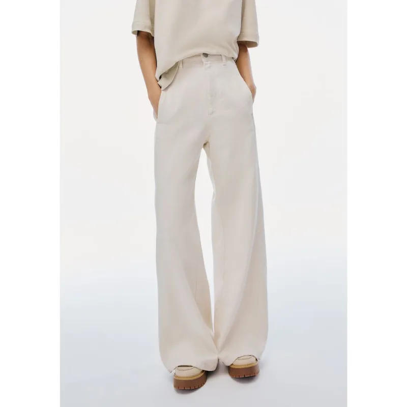 Calça Feminina Pantalona De Sarja Cintura Alta - Off white 044