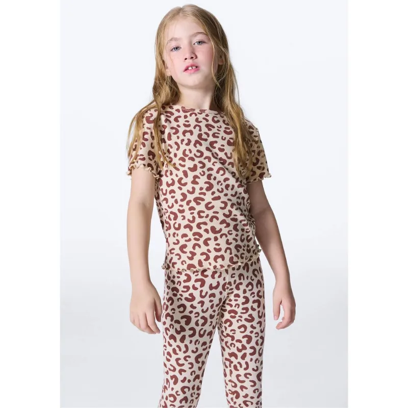 Blusa Infantil Menina Manga Curta Em Ribana Estampada - Nude 010