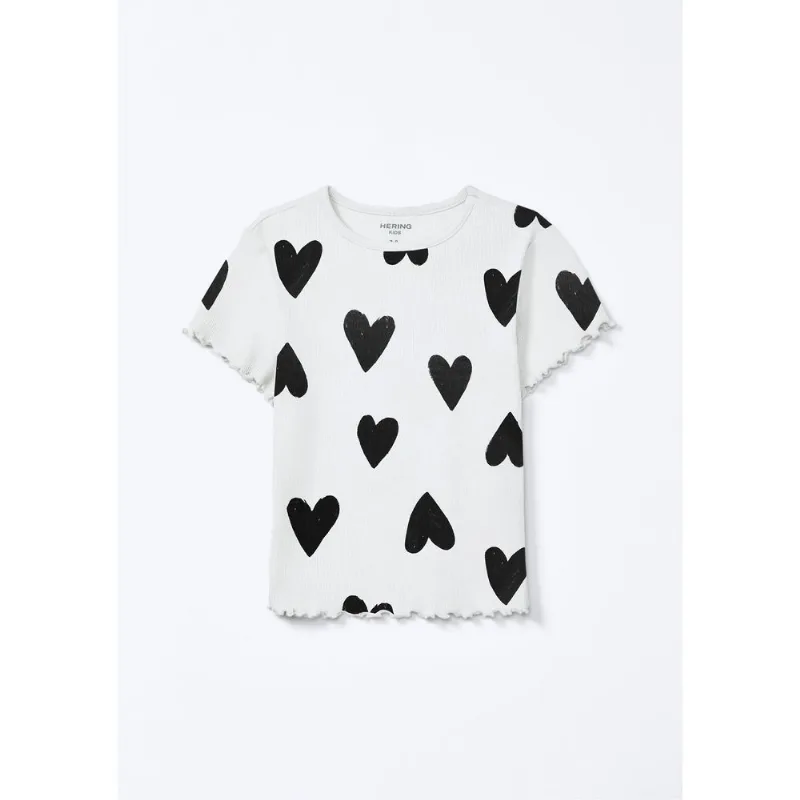 Blusa Infantil Menina Manga Curta Em Ribana Estampada - Branco 008