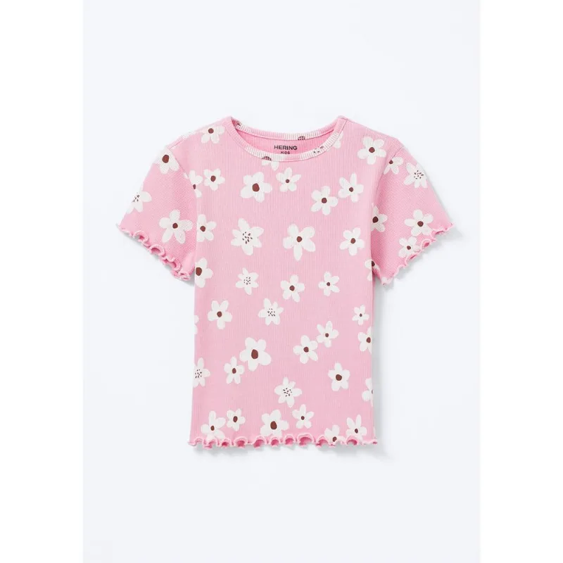 Blusa Infantil Menina Manga Curta Em Ribana Estampada - Rosa 006
