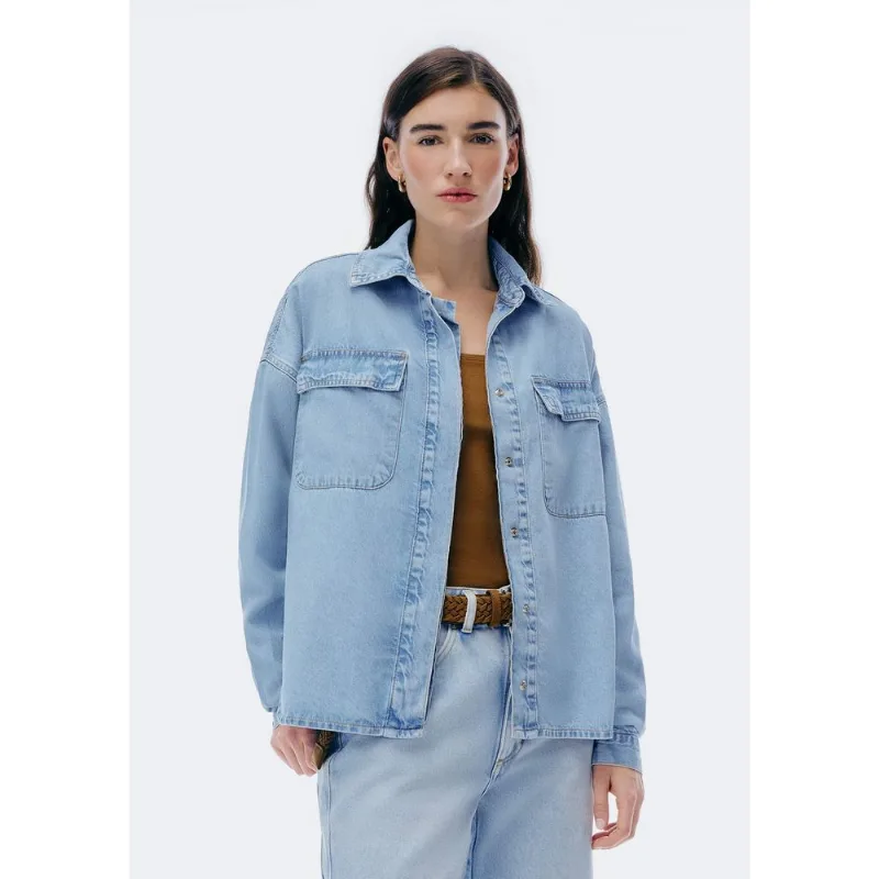 Camisa Jeans Feminina Manga Longa Ampla - Azul M
