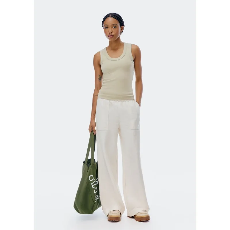 Calça Feminina Wide Leg Com Linho - Bege P