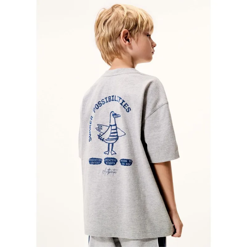 Camiseta Infantil Menino Super Cotton Oversized - Cinza 012
