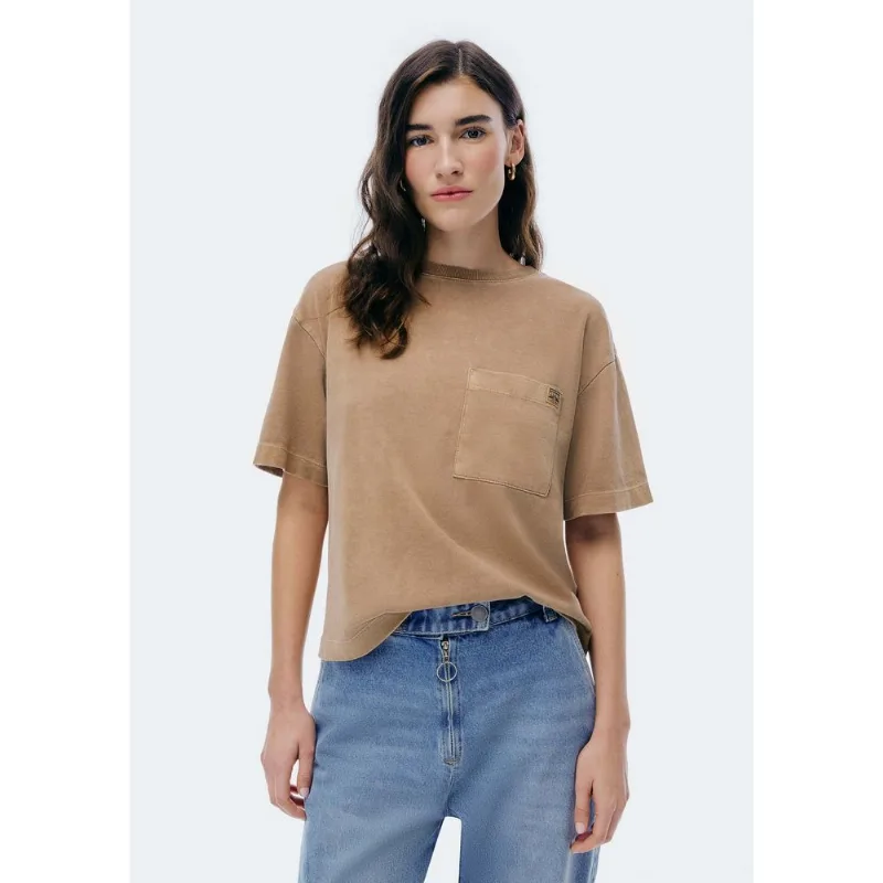 Camiseta Feminina Box Estonada Pocket - Marrom M