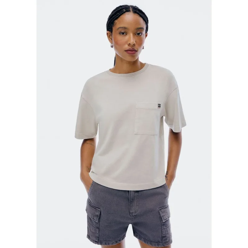 Camiseta Feminina Box Estonada Pocket - Bege XG